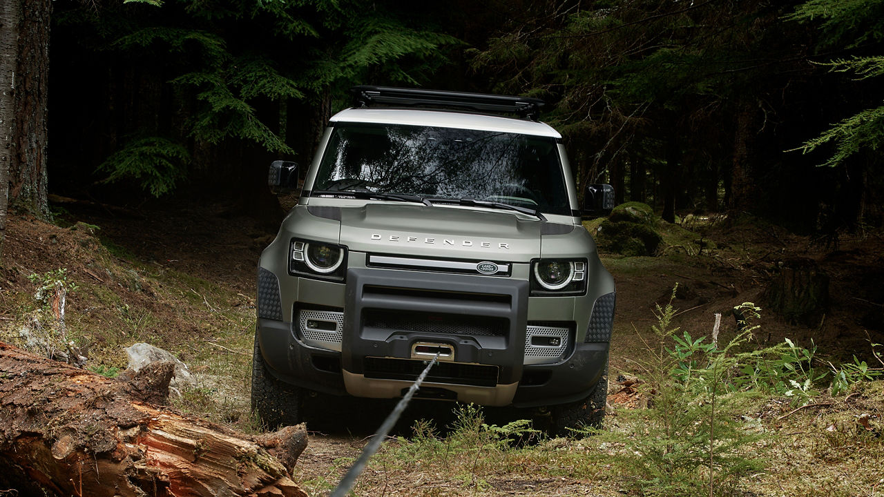 Car pulling tree trunk with a rope