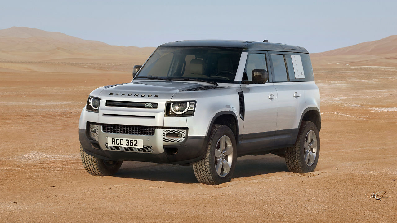 Defender parked in desert