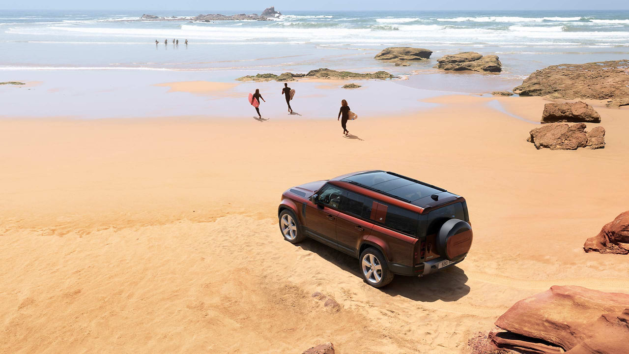 Family Picnic On A Beach Side With Defender