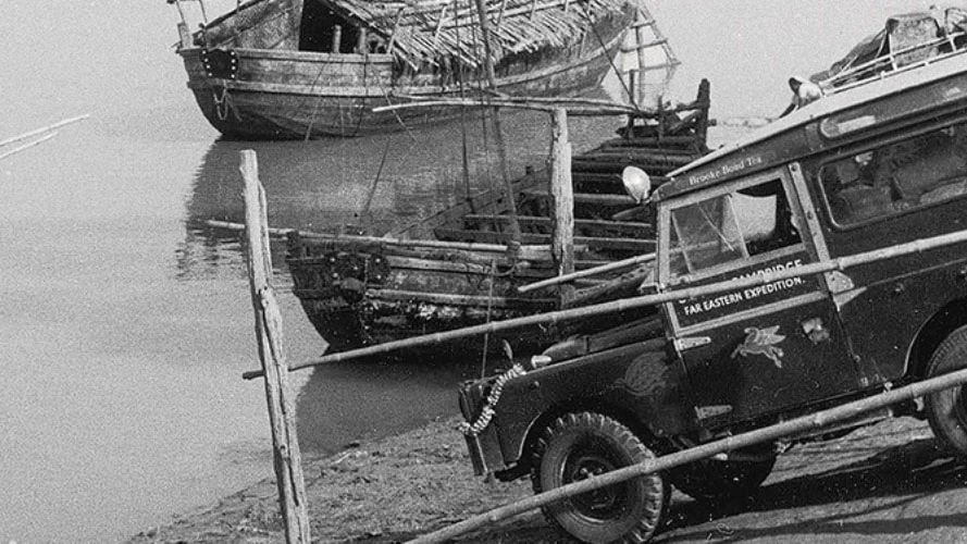 The Land Rover Defender parked on riverbank