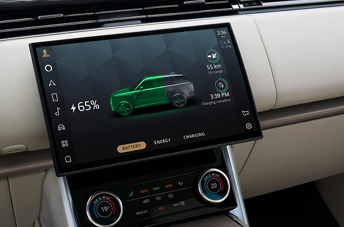 Landrover Range Rover displaying charging percentage on infotainment system
