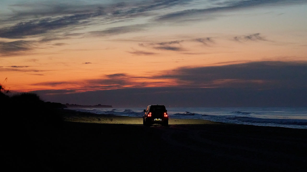 Car with evening view