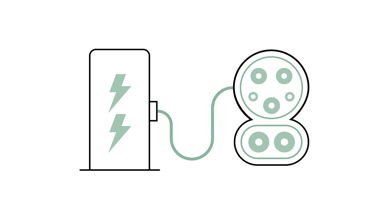 Illustration of tethered rapid DC charging cable (Level 3 DC)