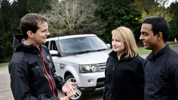 Team of boys and girls starting fantastic experience with landRover 