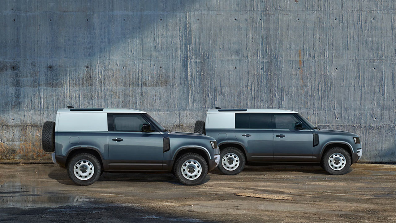 Parked side views of Defender 90 and 110