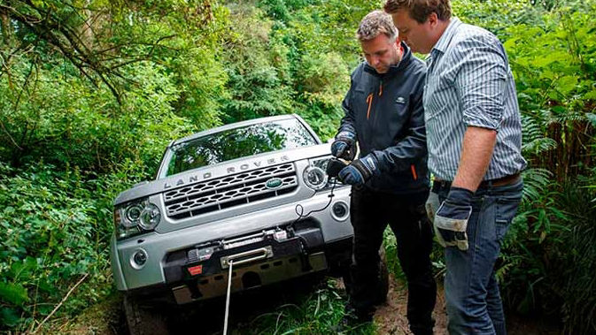 Land Rover winch being used