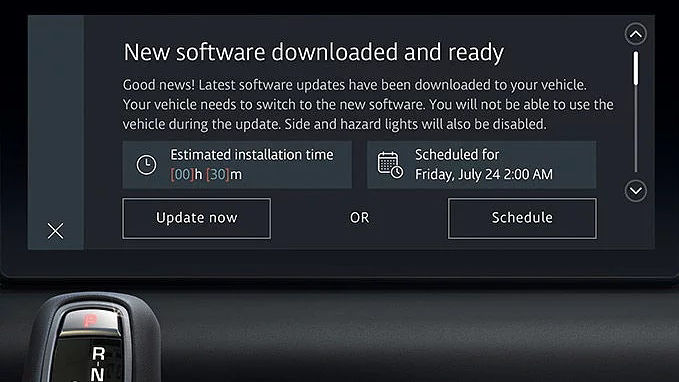 When an update is available, a message will be displayed on the touch screen with two options: "Update now" or "Schedule". Accept the terms and conditions to continue if the system requests it.