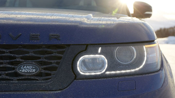 Close up of Range Rover SVR grille and headlamp 