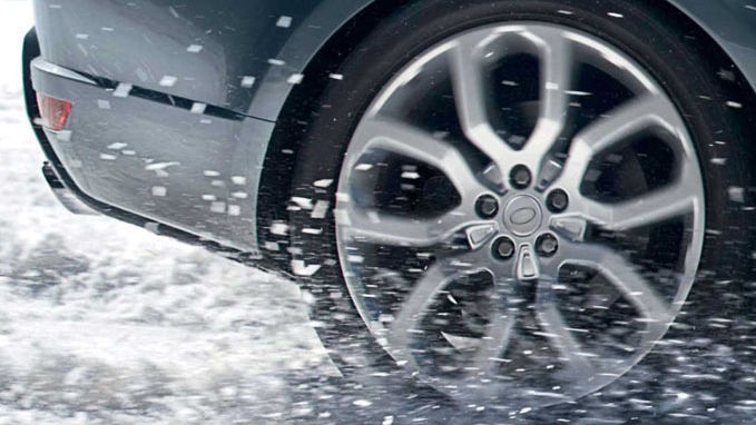 Close up of wheel on snow