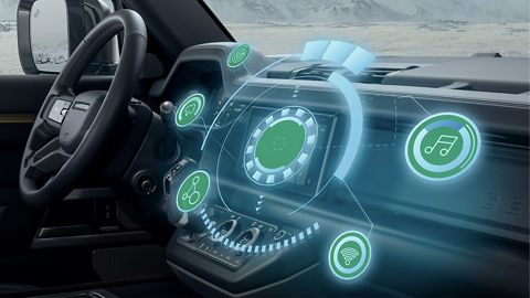 Land Rover Infotainment system features stylised illustration