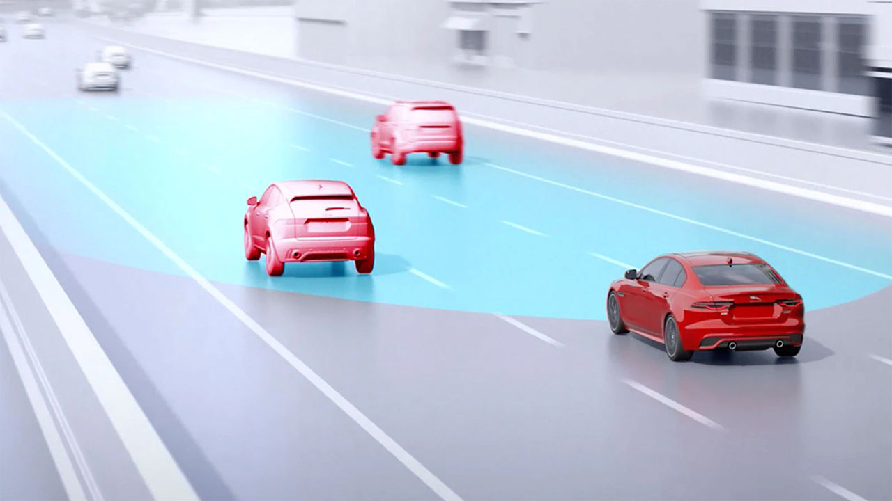 Vector illustrations of adaptive cruise control technology 