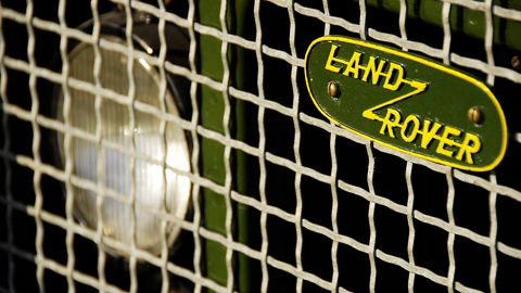 Close up of Land Rover Classic front grille and badge 