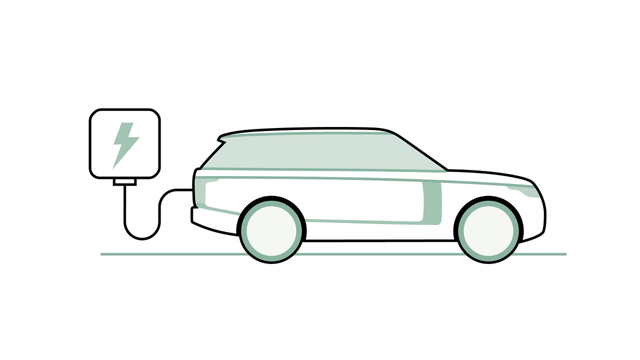 Illustration of Land Rover vehicle charging batteries.