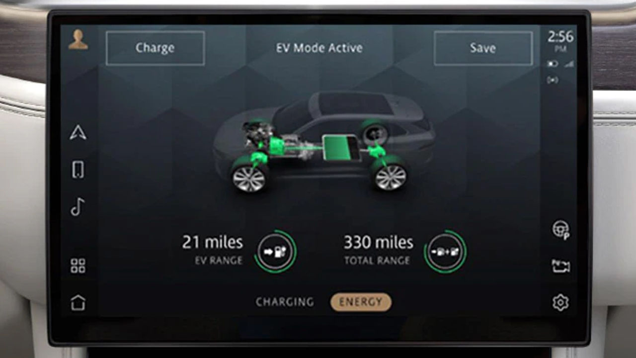 Jaguar PHEV screen optimizing fuel functions