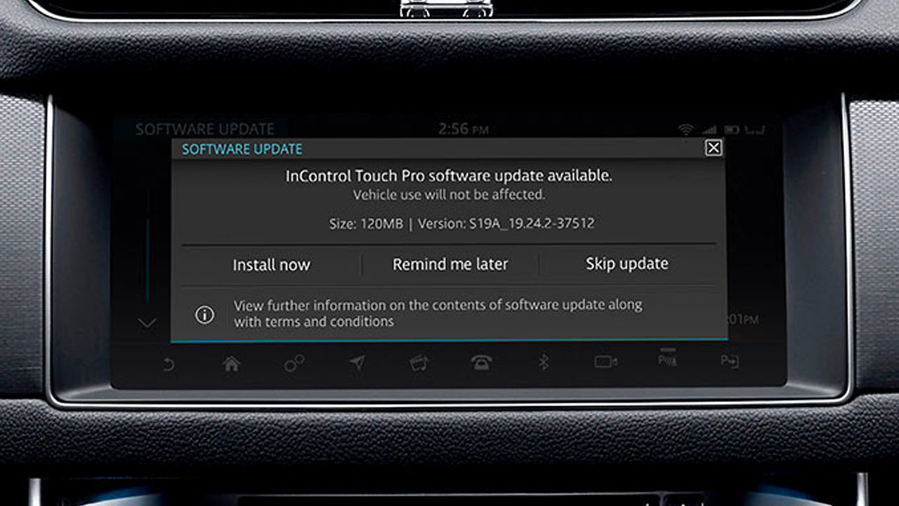 Jaguar car Software update available message screen