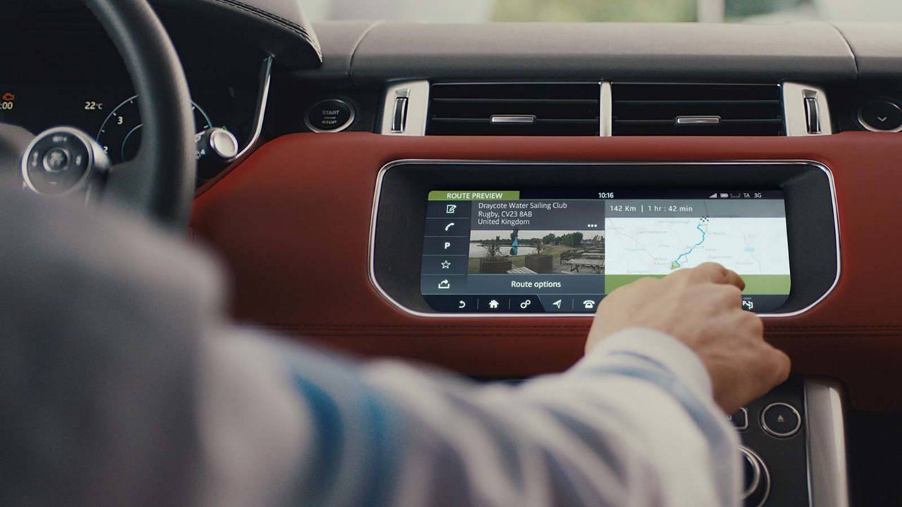 Land Rover Infotainment system and navigation in use