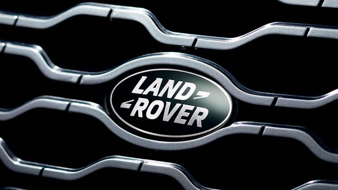 Extreme close up of Land Rover badge