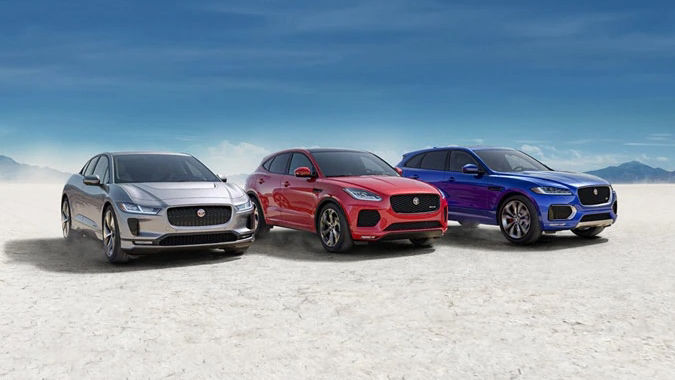 Jaguar range of vehicles on salt flats