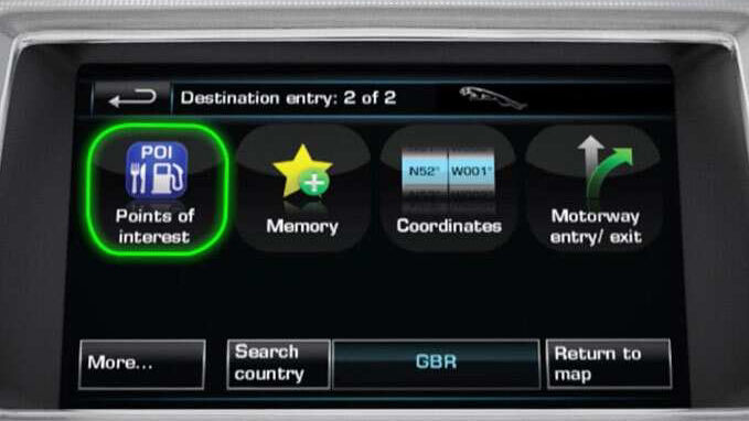 Jaguar Infotainment screen points of interest