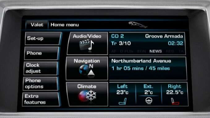 Jaguar XF infotainment screen home menu