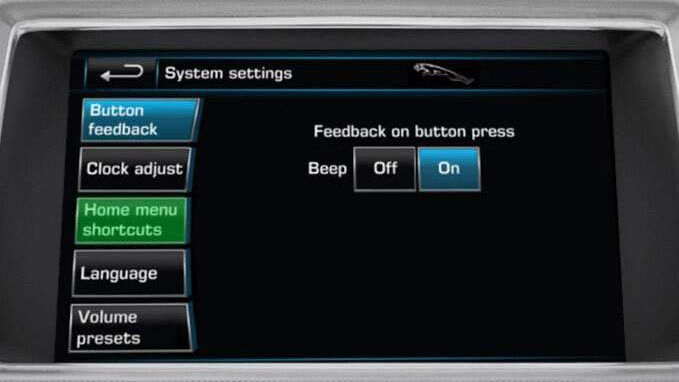 Jaguar XF infotainment screen feedback button