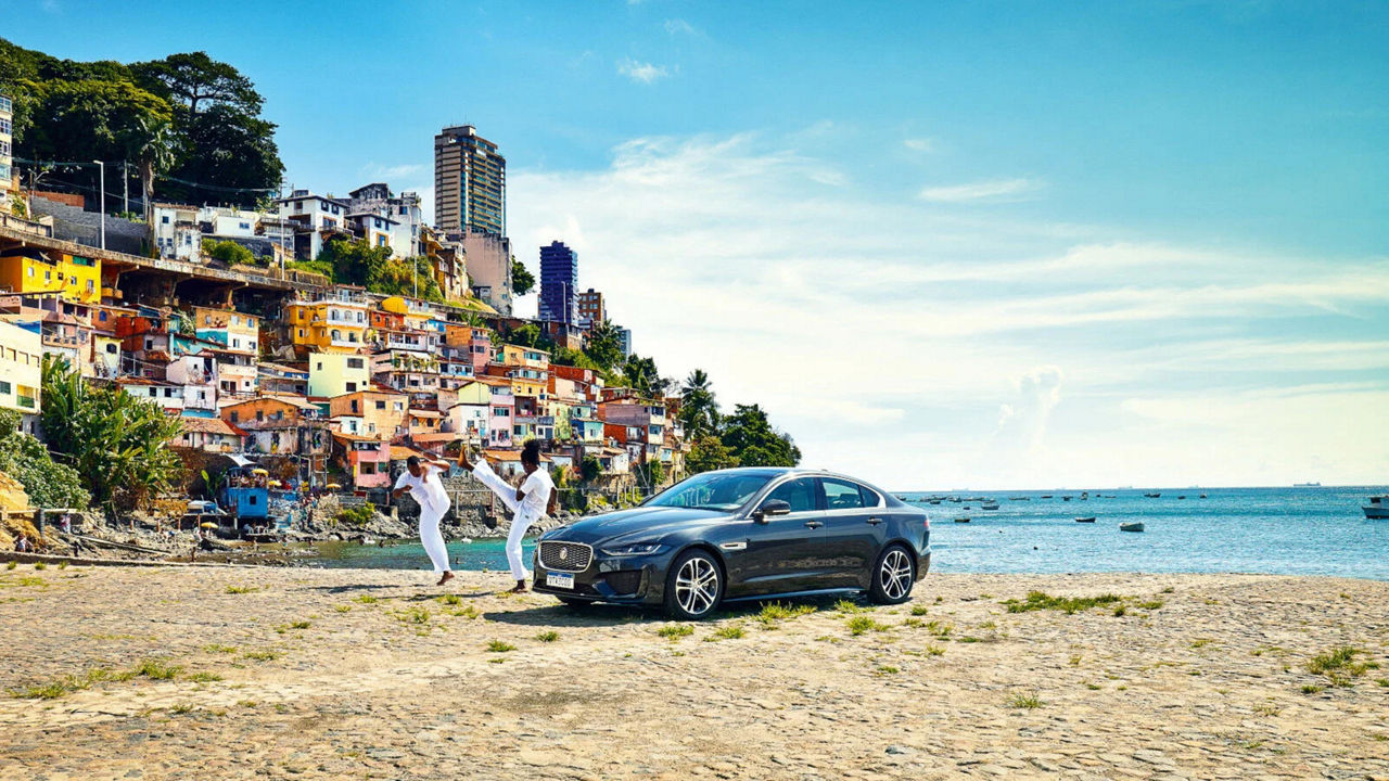 Jaguar XE at a beach landscape