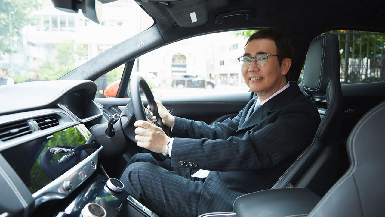 Mr Fukuoka in a Jaguar I-Pace