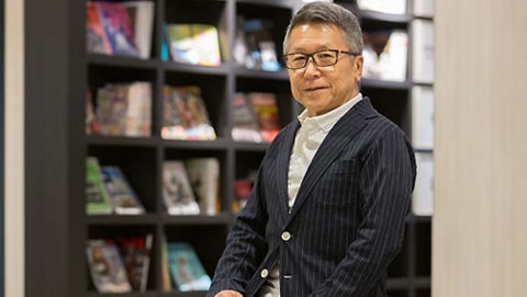 man in library
