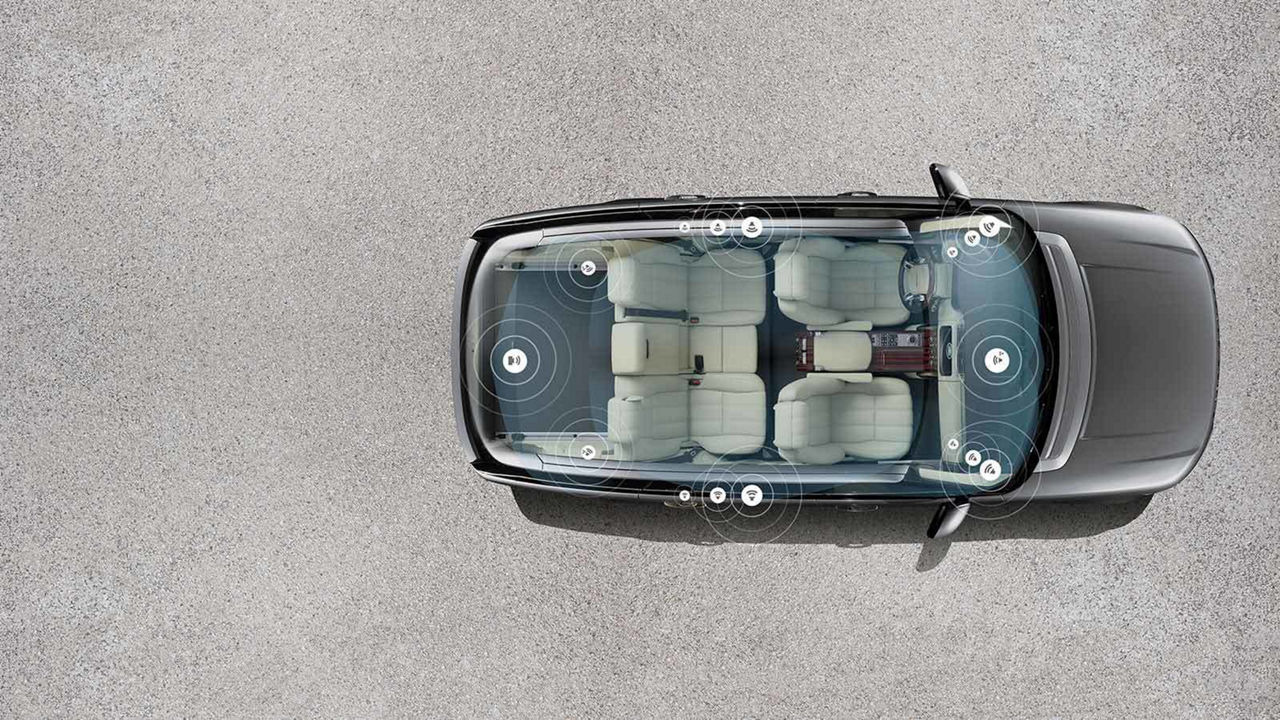 Vehicle top view with sound system icons detailed