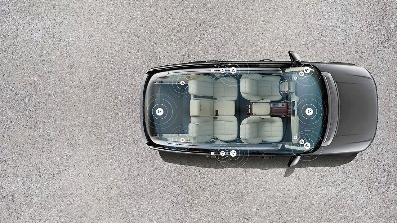 Vehicle top view with sound system icons detailed