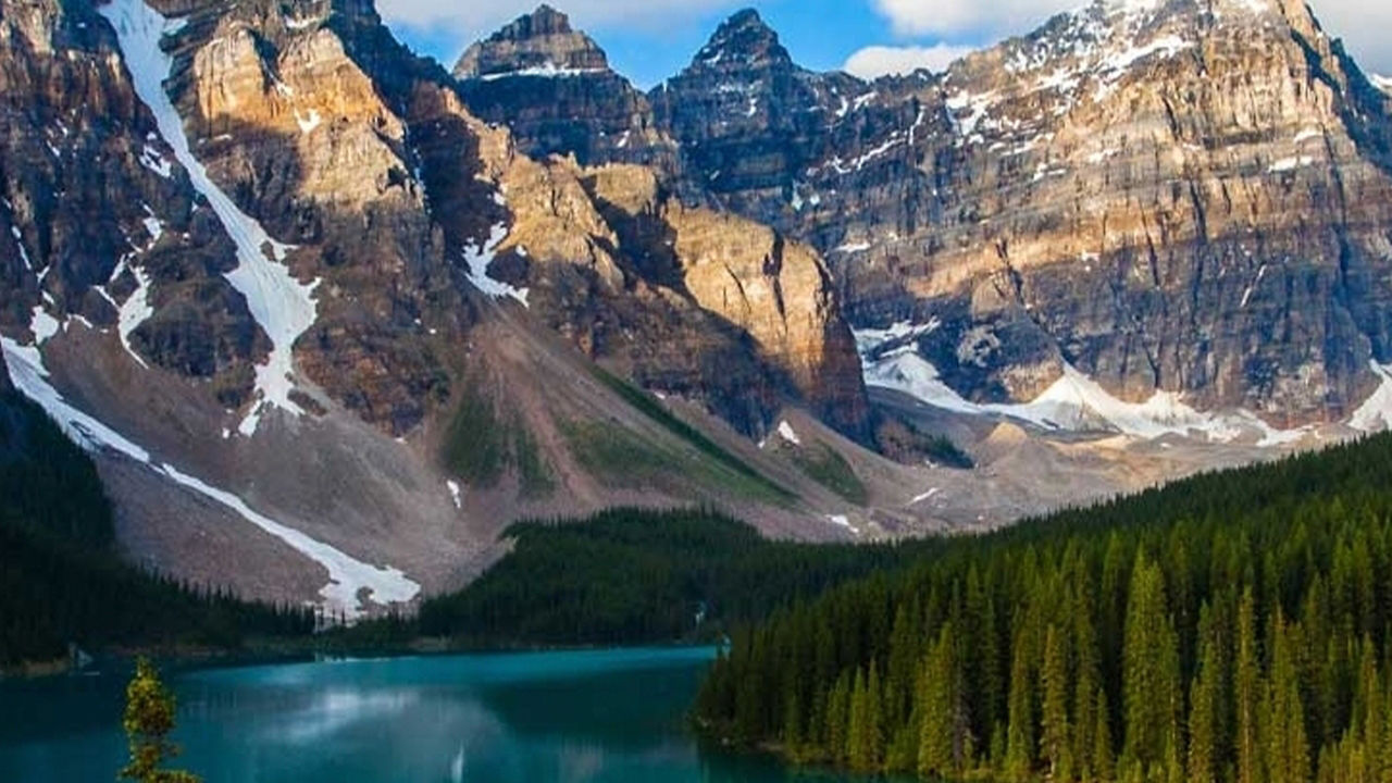 A lake at the base of a mountain range