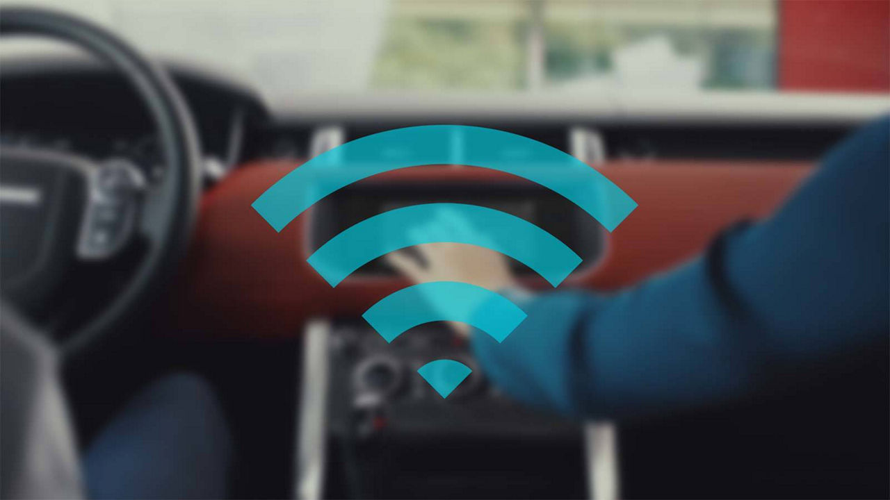 WiFi icon in interior of range rover vehicle background