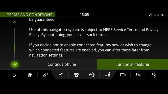 A screenshot of the Terms and Conditions for the navigation system.