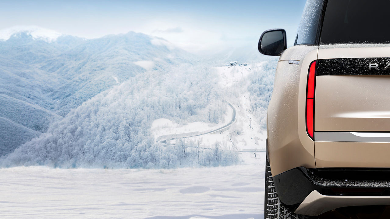 Range Rover parked in snow