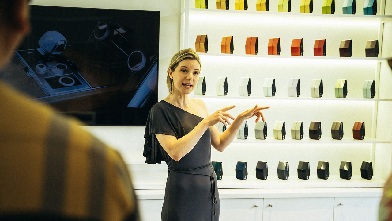 Lady demonstrating Bespoke Studio in Range Rover House