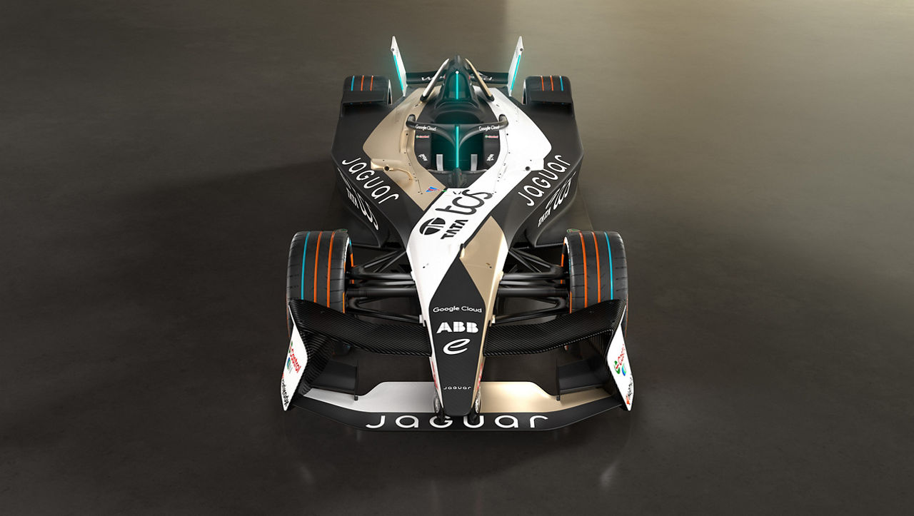 Jaguar racing car front view.