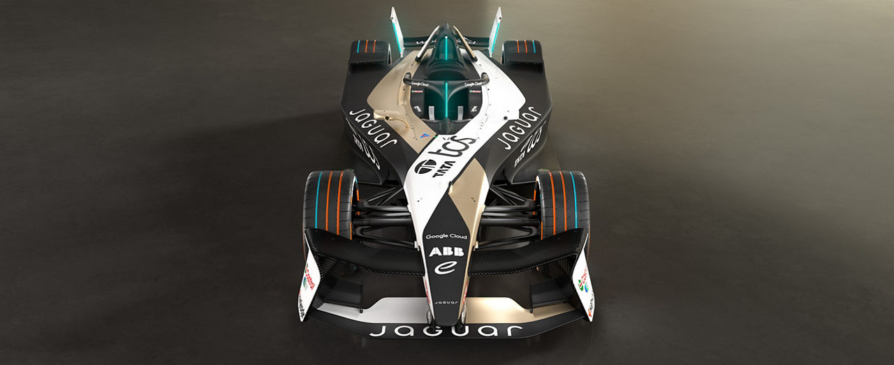 Jaguar racing car front view.