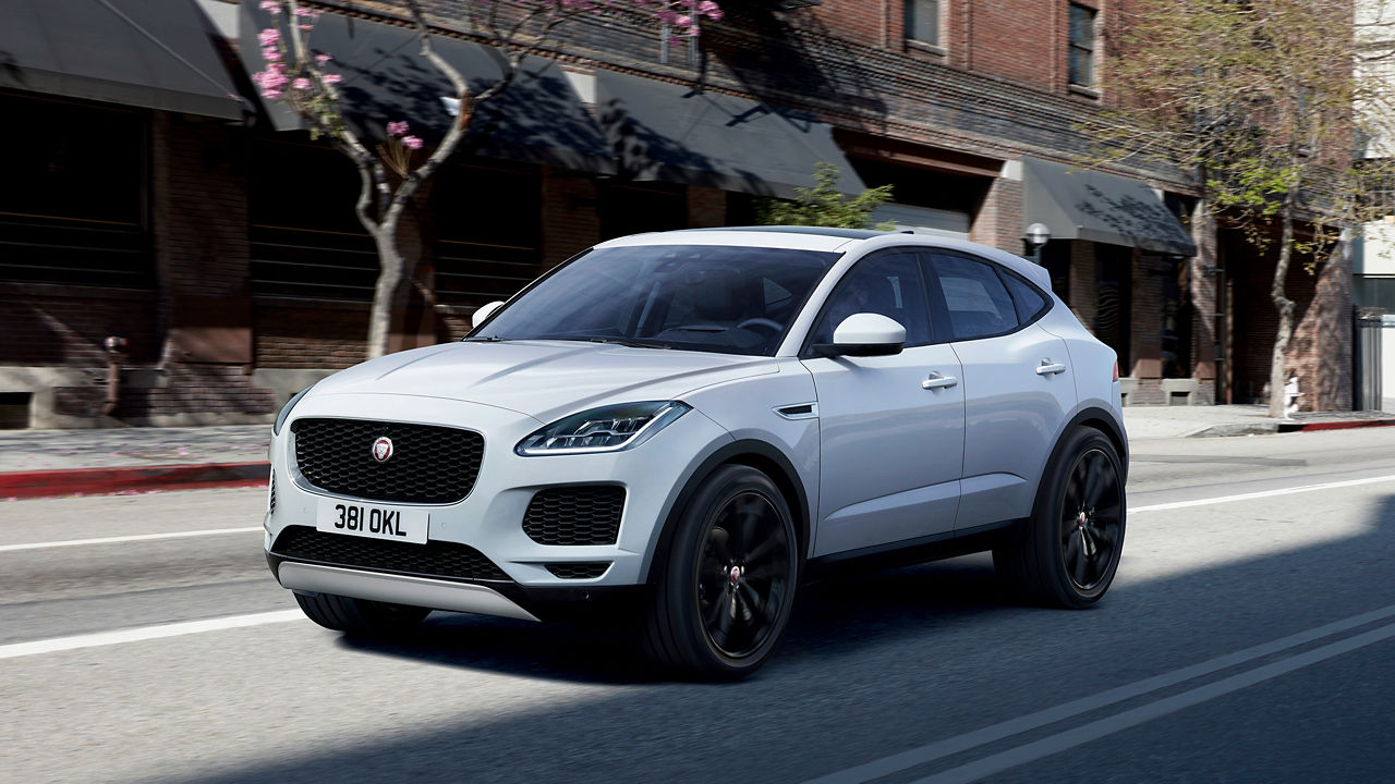 Jaguar E-PACE running on the street road