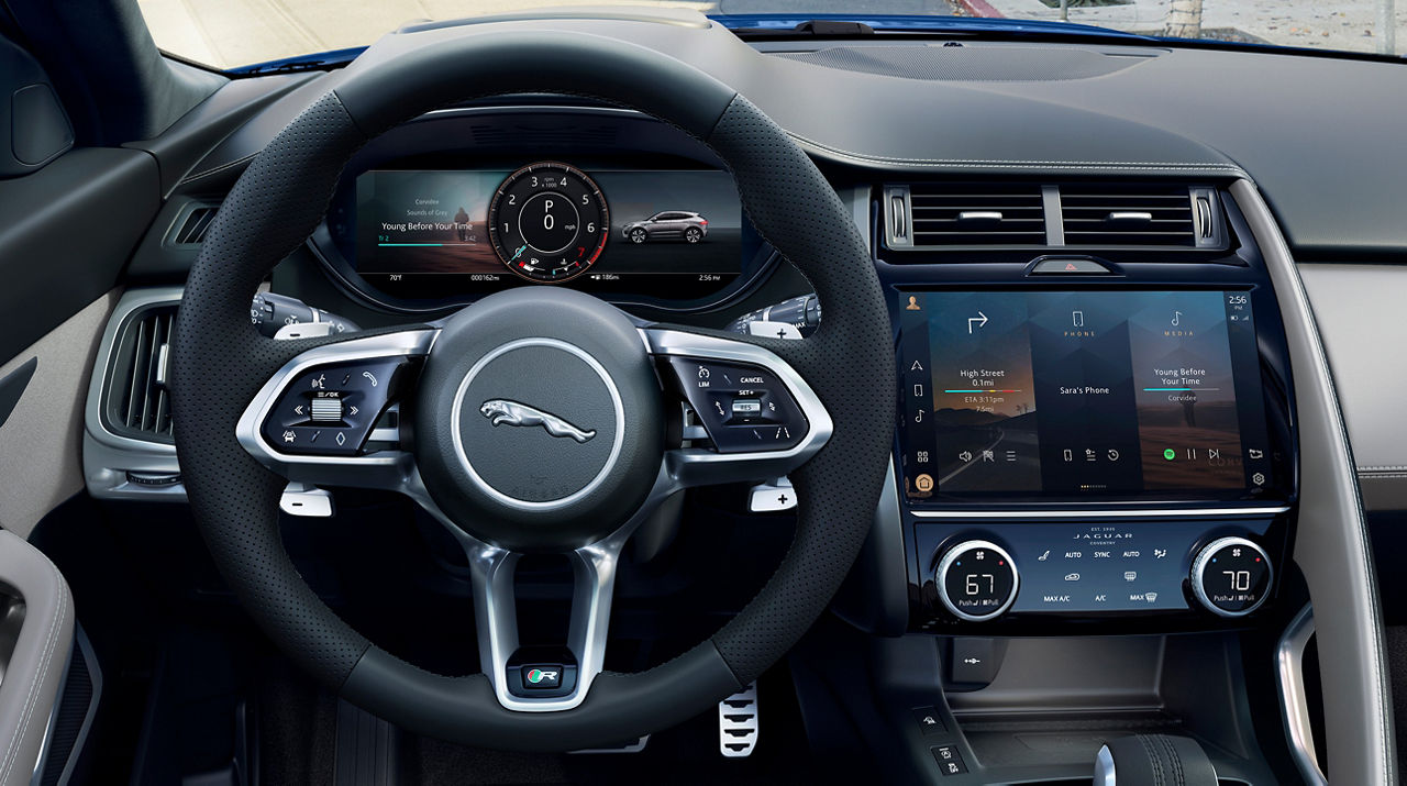 Jaguar E-Pace steering view with digital cluster 