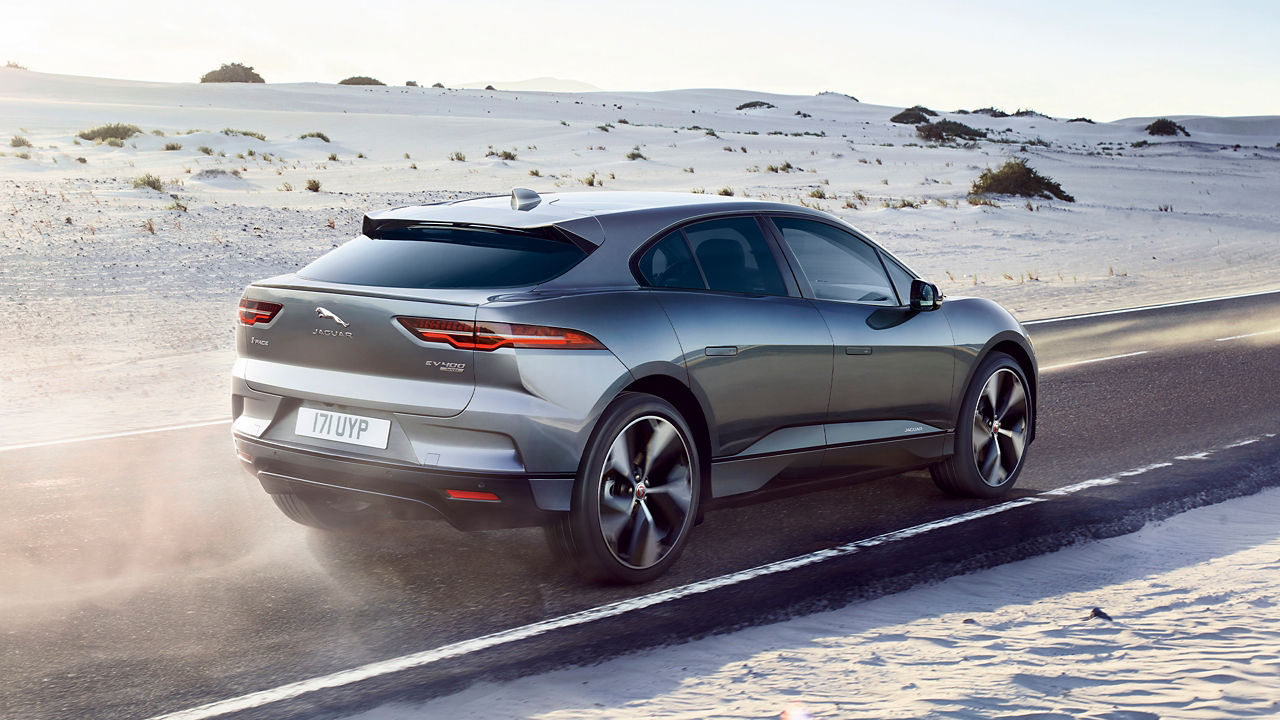 Jaguar I PACE running on desert road