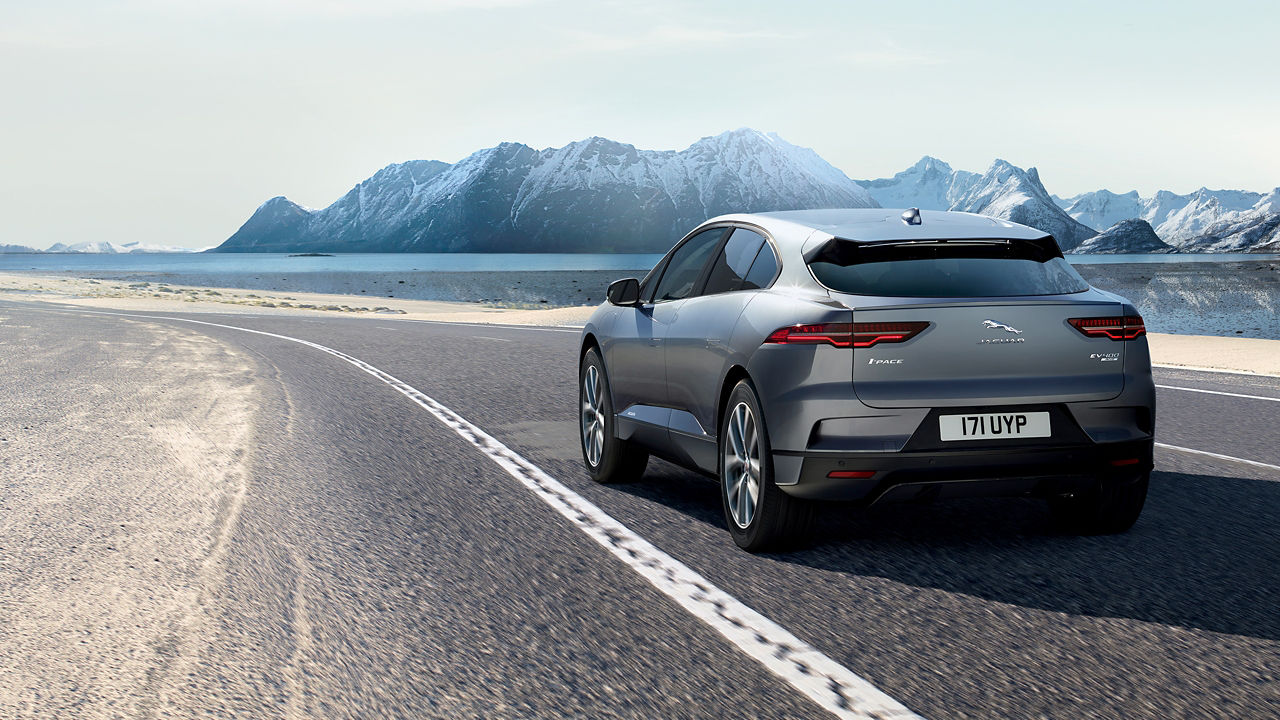 Jaguar I PACE running on desert road