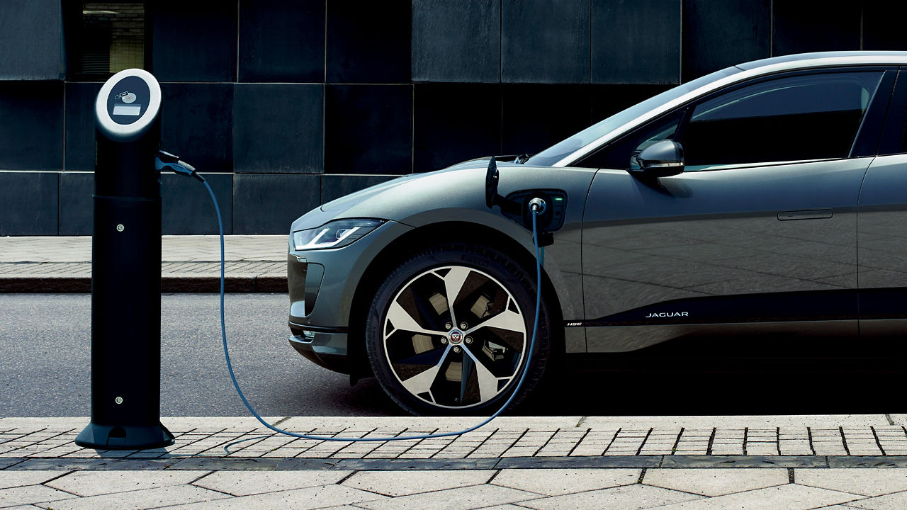 Jaguar I-PACE Parked On The Roadside Charging Station