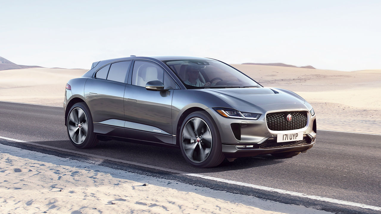 Jaguar I PACE running on desert road