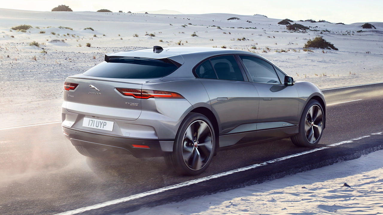 Jaguar I- PACE running on desert road