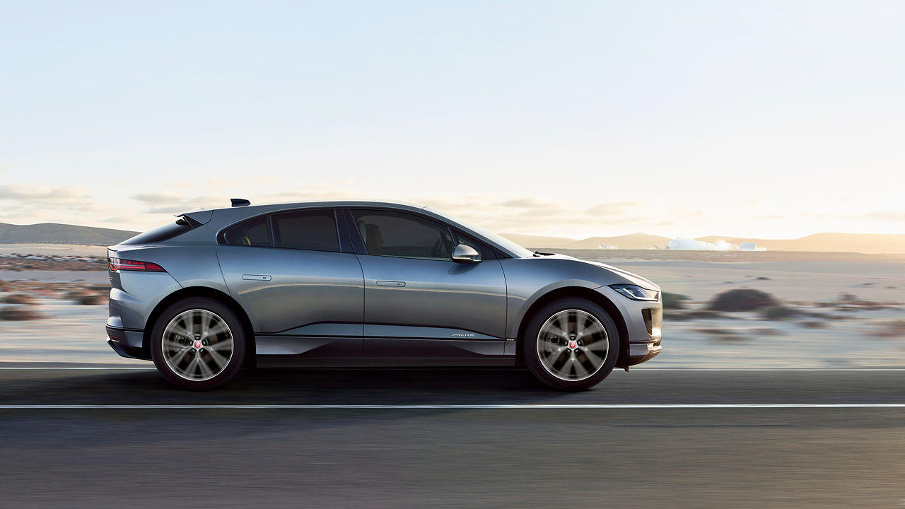 Jaguar I- PACE running on desert road