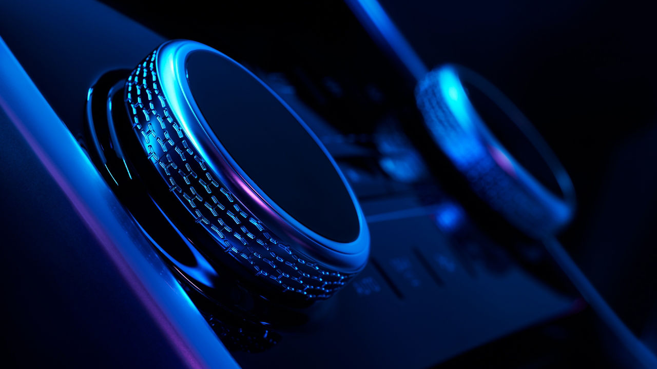 Closeup view of music system buttons