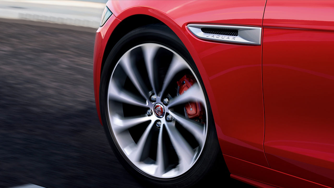 Jaguar XE front wheel closeup view