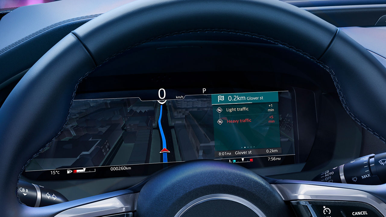 Jaguar XE digital cluster displaying GPS Map