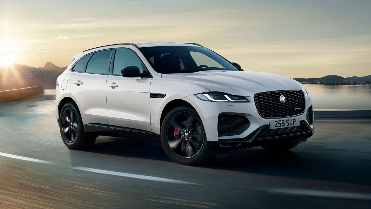  Jaguar F-Pace moving on mountain runway road