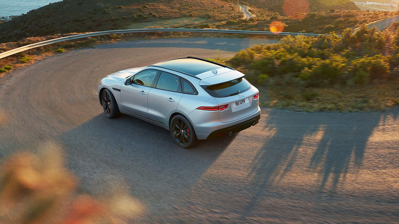 Jaguar F-PACE  running on Mountain Road